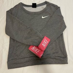Girls Nike pullover sweatshirt, grey and pink, cropped, size medium in girls